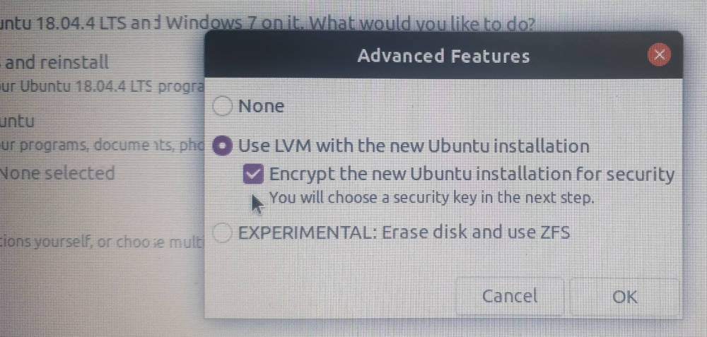 select LVM with encryption